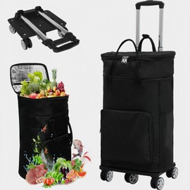 Vtuesxn (5 Wheels + Large Capacity 33L + Extended 13 L + Extended 13 cm + Cold Retention) Shopping Cart, Thermal Insulation, Waterproof, Adjustable Length 3 Levels, 360 Degree Rotation, Load Capacity