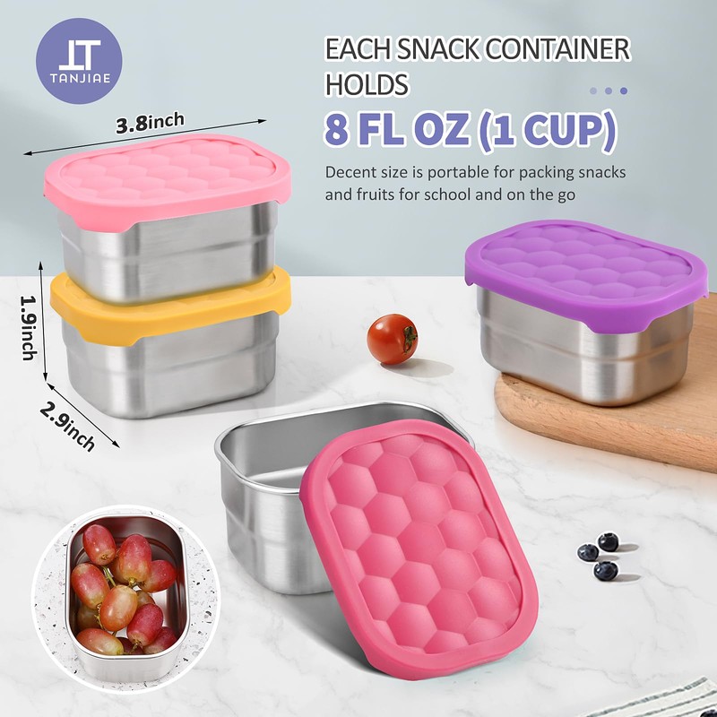 Tanjiae 4Pack Small (1 CUP) 8oz Stainless Steel Snack Containers