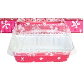 Durable Packaging Disposable 2 lb. Aluminum Foil Holiday Loaf Bread Pans w/Dome Lids -Red Tins for Baking, Cooking, Preparing Food, 9401P (Pack of 25)
