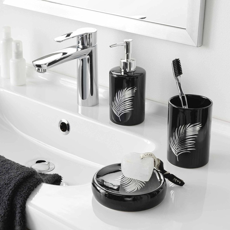 Douceur d'Intérieur Soap Dispenser, Ceramic, Black/Silver, Distributeur Savon