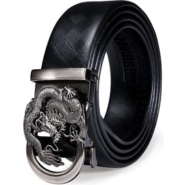 Barry.Wang Dragon Belt for Men Genuine Leather with Automatic Buckle Black Business Belt Gift Novelty
