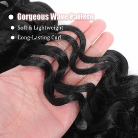 Ocean Wave Crochet Hair 12 Inch 8packs Pre Looped Curly Crochet Hair Pre Twisted Ocean Wave Synthetic Hair Water Wavy Braiding Hair (#1B, 12 Inch (Pack of 8))