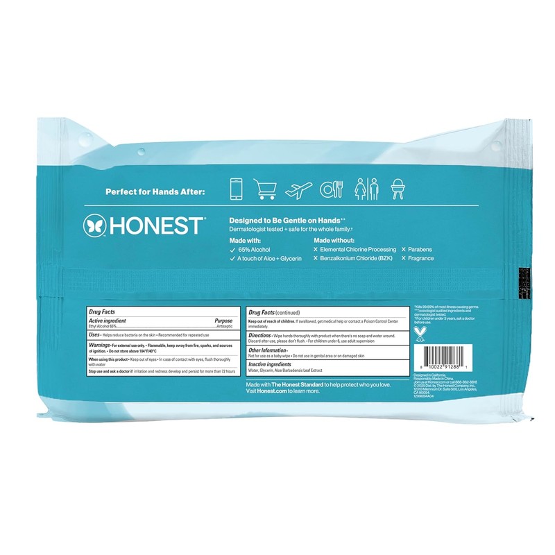 The Honest Company Fragrance-Free Sanitizing Alcohol Wipes, Antibacterial with Aloe,