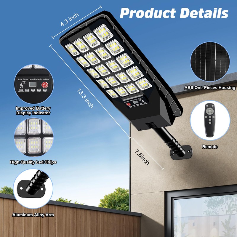 2 Pack Solar Street Lights Outdoor Waterproof, 6500K 20000LM Wide