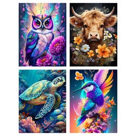 LWZAYS 4 Packs Animal Cross Stitch Kits - Counted Stamped Cross-Stitch Hummingbird Needlepoint Counted Kits Beginners, Cow Embroidery Kit Arts and Crafts for Home Décor 30 * 40cm