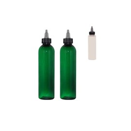 Set of 2 Applicator Plastic Bottles + BONUS 8 oz Natural Bottle | 8 oz Green Squeeze Cosmo Empty Bottles with Twist Top Dispensing Cap | Yorker Caps for Hair, Oils, Shampoo, Skin Care…