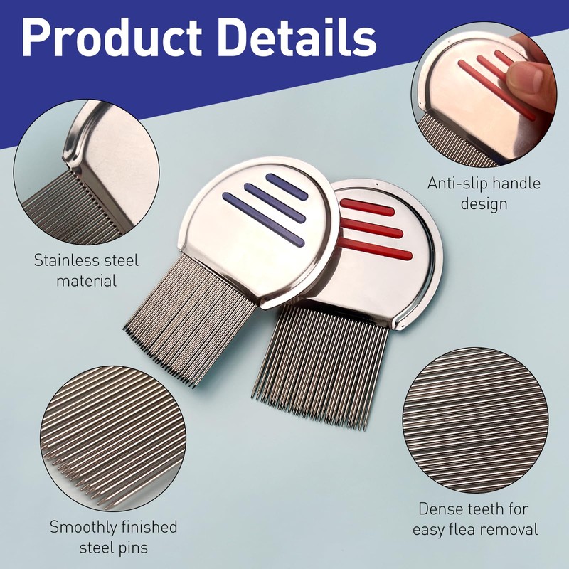 2 Pack Professional Stainless Steel Lice Comb, Reusable Lice and