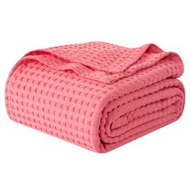 Elegant Comfort Premium 100% Cotton Waffle Blanket - Lightweight Breathable Waffle Weave Bed Blanket - Soft and Warm All Season Blanket for Couch, Sofa and Bed, King Size 90x108 Inches, Coral