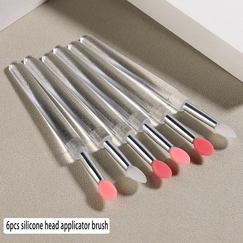 6Pcs Chrome Nail Powder Applicator Brushes, Silicone Head Nail Art