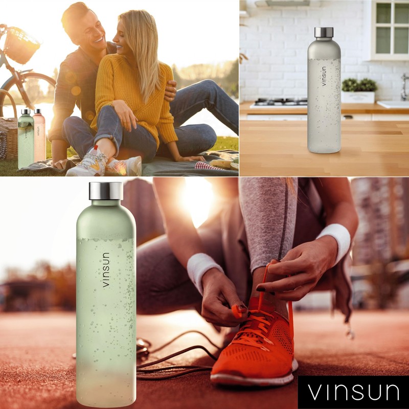 VINSUN Water Bottle 1L, Leak-proof Water Flask, BPA free, Reusable,
