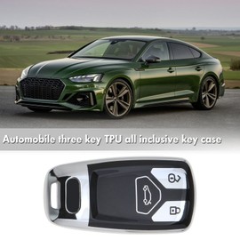 eMagTech Car Key Case TPU 3-Button Car Key Case Cover with Key Fob Silver 360 Degree Full Protection Key Case Compatible with A4 A5 Q7 Q5 TT TTS S4 S5 RS4 RS5