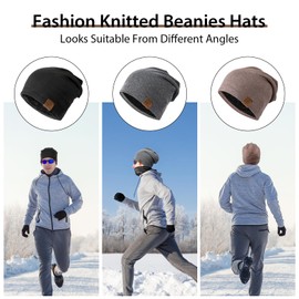 TAGVO Winter Beanie Hats for Men Women, Knit Beanie Hat with Warm Lining, Stretchy Soft Cuffed Beanies Cap Winter Warm Knitted Baggy Skull Cap for Women/Men/Her/Him/Dad Black