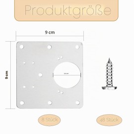 8 Pieces Hinge Repair Plate Stainless Steel Repair Kit 9 x 9 cm Kitchen Hinge Repair Plates with 48 Pieces Screws for Side Hinge Plate Cabinet Door Repair Plate Cabinet Hinges