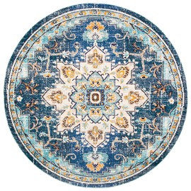 Safavieh Madison Collection MAD473M Boho Chic Medallion Distressed Area Rug, 6'7" x 6'7" Round, Blue / Light Blue