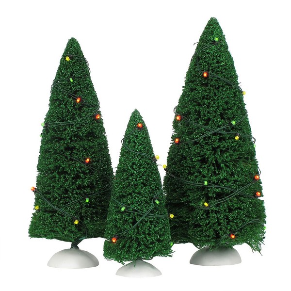 Department 56,Plastic Accessories for Villages Green Twinkling Lit Trees Accessory Figurines (Set of 3)