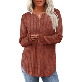 WIHOLL Womens Long Sleeve Tops Fall Clothes V Neck Tunic Tops Dressy Casual Lightweight Sweaters Vacation Tops Winter Clothing Fashion Fall Outfits for Women 2025 Caramel M