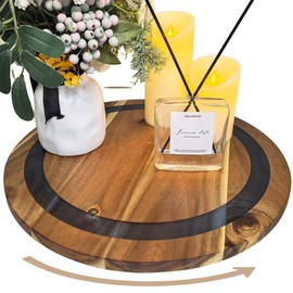 chicapica 16" Lazy Susan – Acacia Wood & Resin Turntable, Rotating Serving Tray for Kitchen & Dining – Perfect Housewarming or Wedding Gift