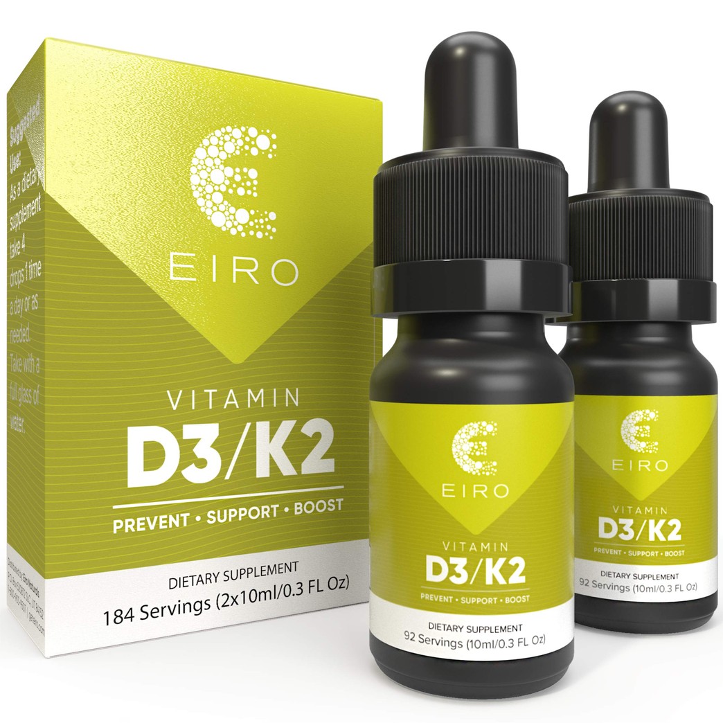 EIRO Vitamin D3 + K2 (MK7) │ D3 2000UI + K2 25mcg Per Serving │ Liquid Drop Supplement for Superior Absorption │Prevent • Support • Boost│ 2 Pack