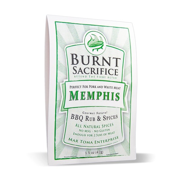 Burnt Sacrifice Memphis Style Gourmet BBQ Spice Dry Rub Seasonings (1.5 OZ Packets Case of 6) Pork Butts Loin Chops Ribs Chicken Turkey Wings