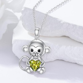 LONAGO Monkey Necklace Birthstone Monkey Pendant Necklace Jewelry Gift for Women (August)
