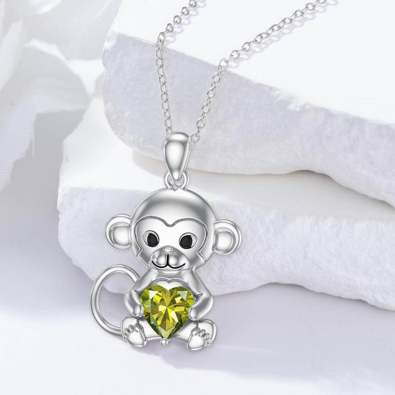 LONAGO Monkey Necklace Birthstone Monkey Pendant Necklace Jewelry Gift for