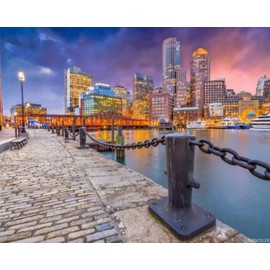 SVINOILER DIY Paint by Numbers Boston Massachusetts Harbor Skyline Canvas Painting Set with Acrylic Pigment Paintbrush for Adults Beginners Artwork Gift 16" x 20"