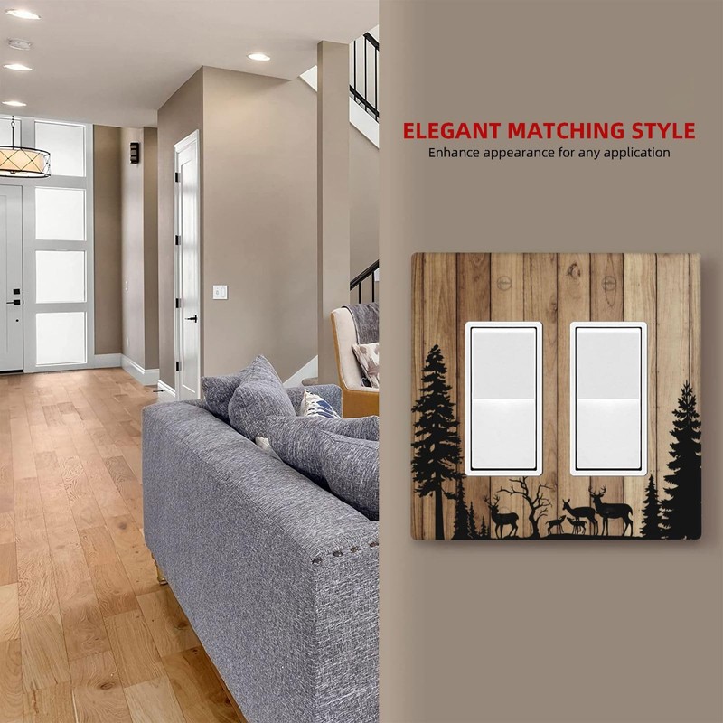 Rustic Deer Forest Pine Tree Brown Wood 2 Gang Double