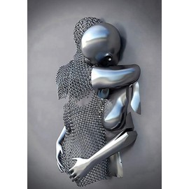 JNAOZI 3D Lovers Sculpture Metal Figure Statue Canvas Painting Love Hug Abstract Canvas Picture, Frameless (Poster 02, 20 x 30 cm x 1 Piece)