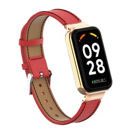 T-BLUER Compatible with Xiaomi Redmi Band 2 Bands,Leather Replacement Bracelet Strap Wristband Accessories with Metal Frame for Xiaomi Smart Band 8 Active,Red