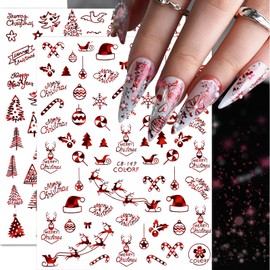 9 Sheets Christmas Nail Art Stickers Decals Red Santa Claus Nail Decals 3D Self-Adhesive Pegatinas Uñas Elk Christmas Tree and Snowflake Nail Stickers Acrylic Nails DIY Design Nail Supplies for Women