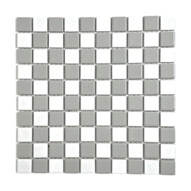 Tenedos Square Checkered Tile Grey & White Porcelain Mosaic Shiny Look 1-1/8" X 1-1/8" for Bathroom Floors, Walls, Kitchen Backsplash and Pool Tile (1 Sheet)