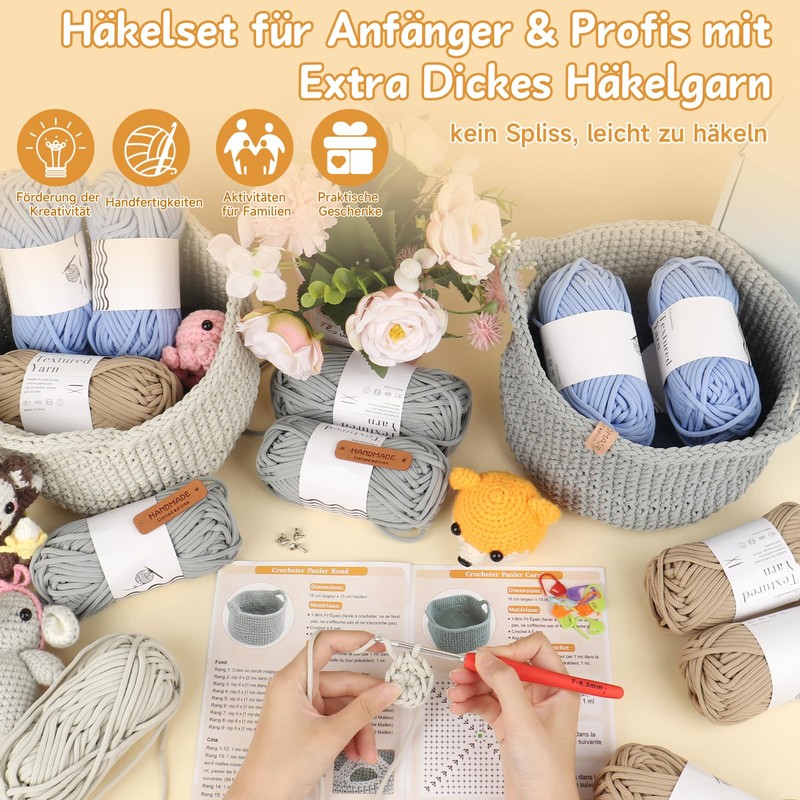 Coopay Crochet Set for Beginners, Round Baskets Crochet Set with