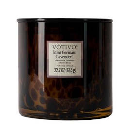 Votivo Saint Germain Lavender Tortoise Scented Candle | 22.7 oz Soy Wax Blend | Floral Scent | Decorative Home Decor Tortoiseshell Pattern | 100 Hour Burn Time