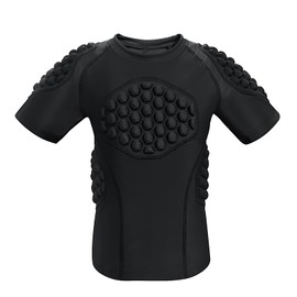 STONEKISS - playera acolchada de fútbol juvenil para niños y niñas, ropa interior protectora de compresión con pecho, costillas, espalda, acolchado de hombro, talla YS