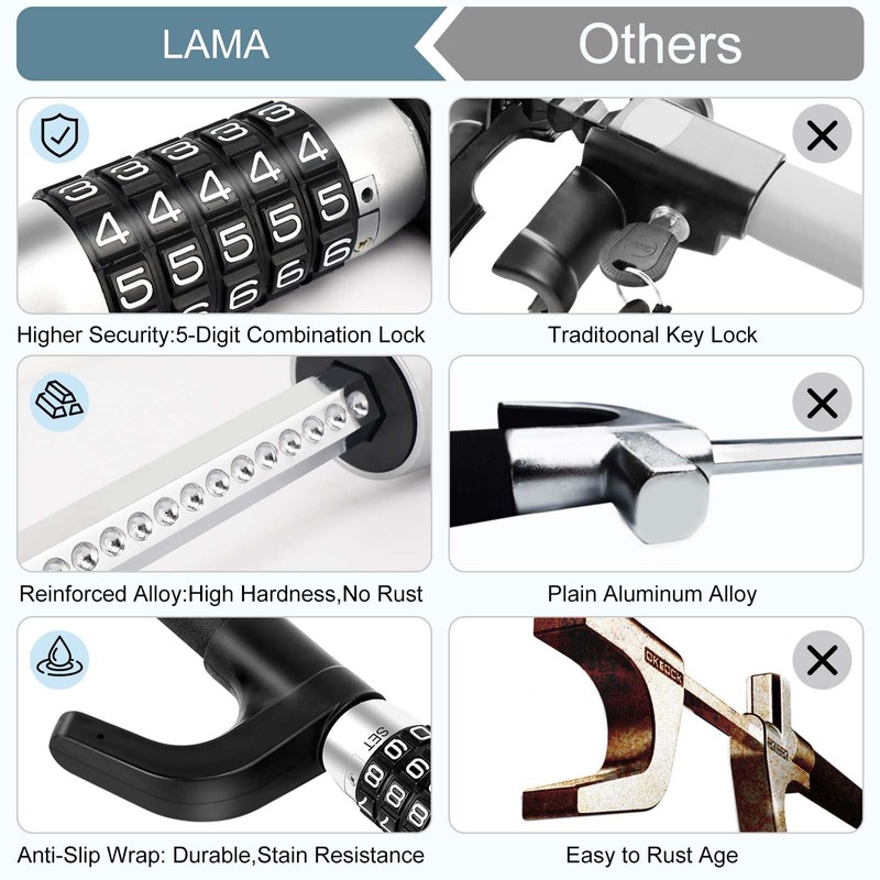 5 Digital Combination Car Steering Wheel Lock, LAMA Password Code