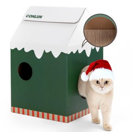 Cat Beds for Indoor Cats Cardboard Cat House with Cat Scratch Pad & Catnip,Quick Assembly Cat Toy for Scratching & Resting Cat Furniture Condo Cave Tent for Christmas Decoration