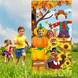 Thanksgiving Photo Backdrop Decoration, Fall Festival Decorations with Pumpkin Photo Booth Props Background, Fall Festival Games Door Cover for Indoor Outdoor Autumn Party Decor Favor Supplies