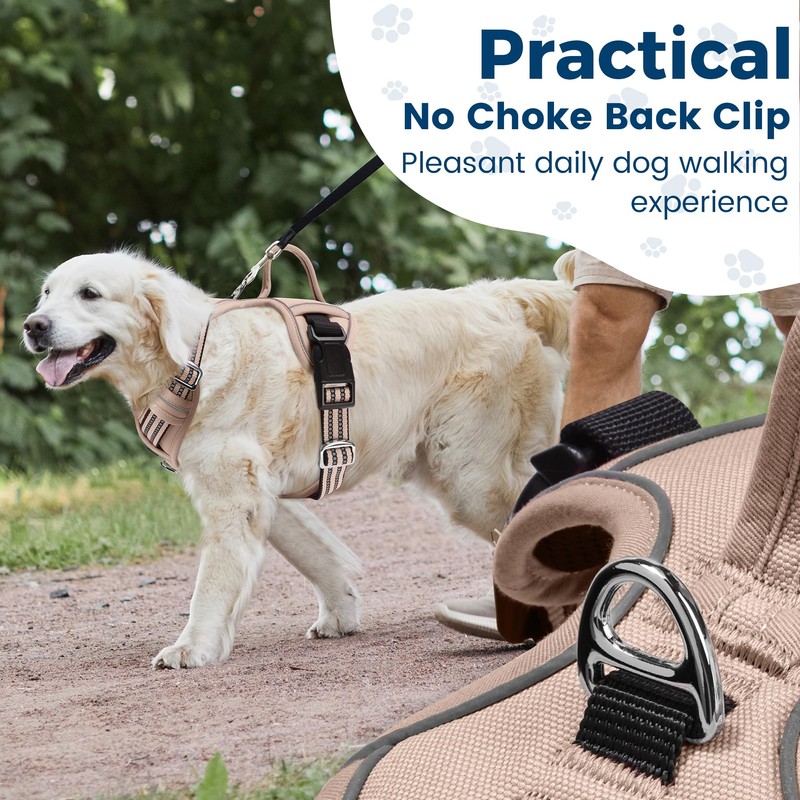 Funfox Dog Harness Large No Pull, Adjustable 2 Clips Anti-Pull