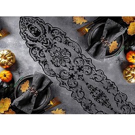Fiestas Guirca Table Runner Lace Skull 180 x 35 cm Black