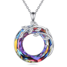 CRMAD Tree of Life Necklace Sterling Silver Leaves Red Crystal Pedant Birthday Anniversary Jewelry Gifts for Her Women Girls Friends Mom