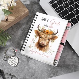Sinmoe 5 Pcs Highland Cow Gifts Set for Women Includes Print Canvas Tote Bag Just a Girl Who Loves Highland Cows Cosmetic Bag Animal Lover Gift Keychain Western Themed Coil Notebook and Ballpoint Pen