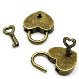 Bessy shop 2PCS Mini Archaize Padlocks Key Lock,2Pcs Heart Shape Vintage Old Antique Style Mini Archaize Padlocks Key Lock With Key for School Gym Locker Baggage Locks Filing Cabinets Toolbox