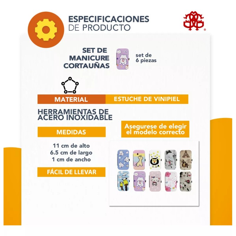 J.H. Company Set 6 Piezas Manicure Cortauñas Estuche Portatil Rz20-k6