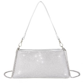 Valleycomfy Cluthes Women's Clutch Elegant Bridal Bag Diamond Handbag Wedding Evening Bag Gossip Bag, silver