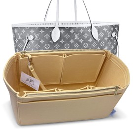 AlgorithmBags designed for LV Neverfull GM Purse Organizer Insert with Zippers Luxury Bag Shaper Liner (Tan)