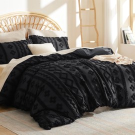 Bedsure Boho Duvet Cover King Size - Tufted King Duvet Cover Set for All Seasons, 3 Pieces Soft Shabby Chic Embroidery Boho Bedding, Comforter Not Included (Black, 104" x 90")