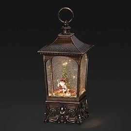 Christmas by Roman Inc, Confetti Lites Collection, 10.25" H MUS LED Swirl Confetti Light Lantern, Lantern, Snow Globe, Holiday Home Décor, Santa, Cardinal, Nutcracker, Snowman, Reindeer (4x4x11)