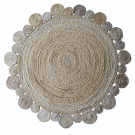 Rugsotic Carpets Hand Woven Jute 5'x5' Round Eco-Friendly Area Rug Oriental Cream J00001