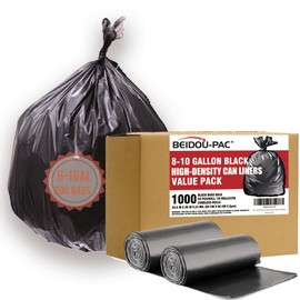 BEIDOU-PAC 8-10 Gallon Trash Bags, 1000 Count Bulk Value Pack, Black Garbage bags, Multi-purpose Trash Can Bin Liners for Bathroom, Office, Industrial, Commercial, Janitorial, Municipal, Recycling