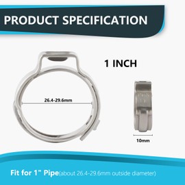 Seelink 50PCs 1 Inch PEX Cinch Clamp Rings, 304 Stainless Steel Pex Crimp Rings for PEX Tubing, Single Ear Hose Clamps, Pipe Fitting Connections